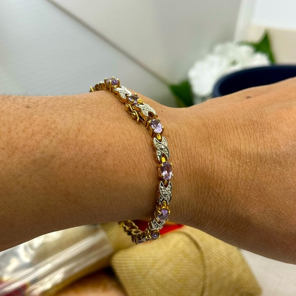 Jewelry - Vintage Gold Over Sterling Silver Bracelet – Amethyst & CZ Accents – 7.25”